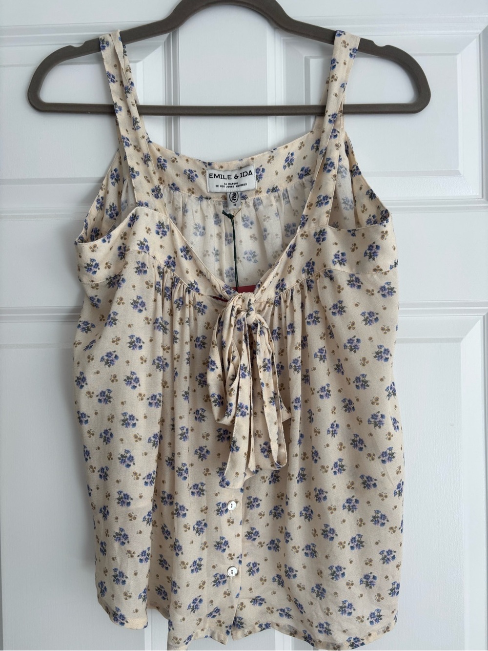 Emile et Ida Cream Floral Tie-Neck Tank